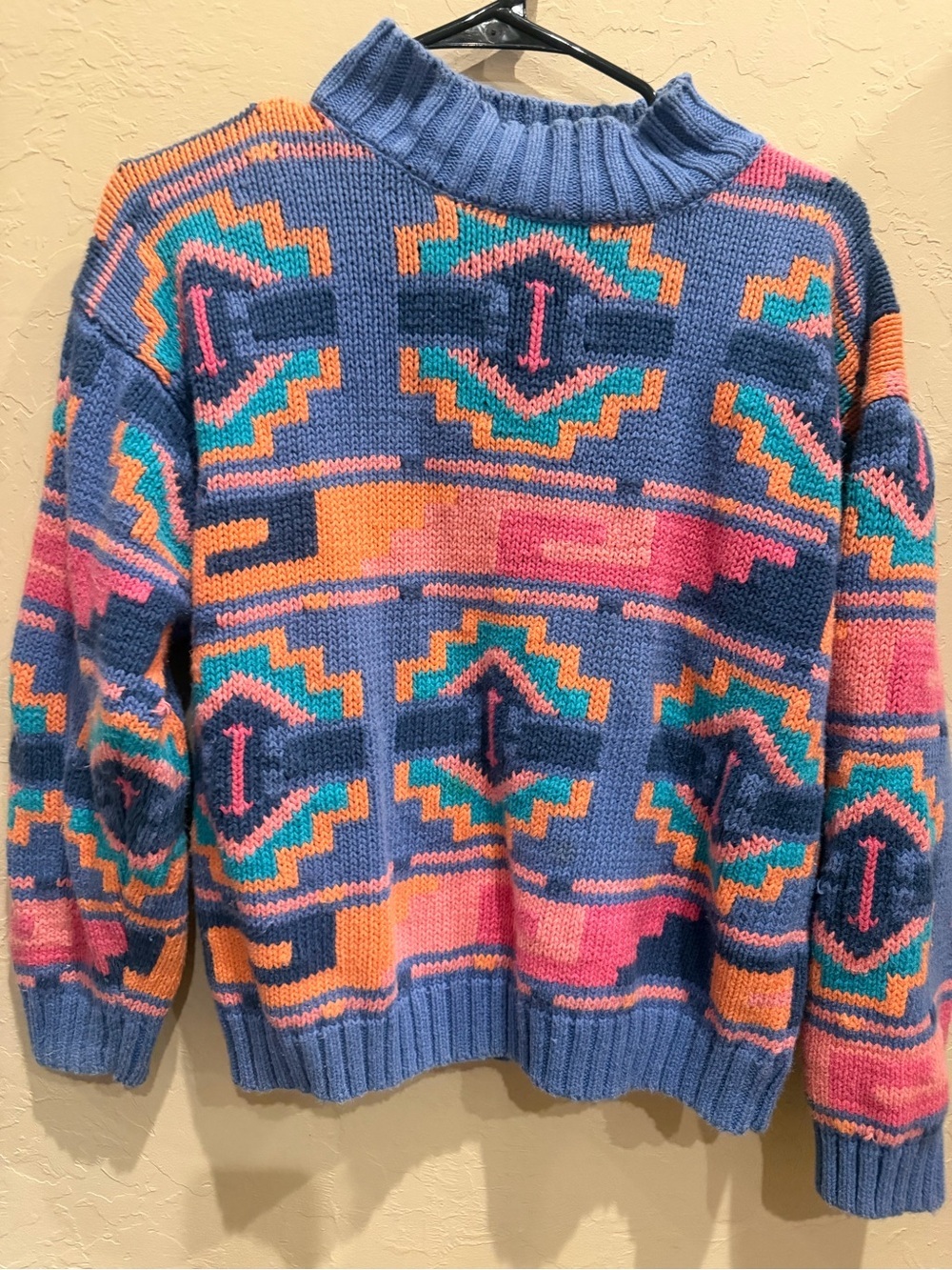 Vintage 80's Nuovo Turtle Neck Knit Sweater S Southwest Aztec colorful